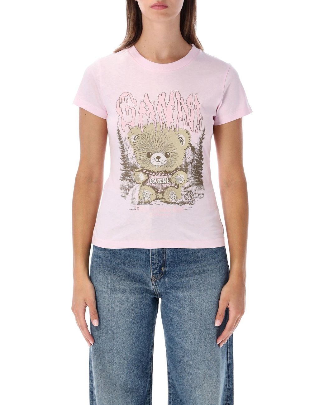 Ganni Blue Graphic Cotton T-Shirt