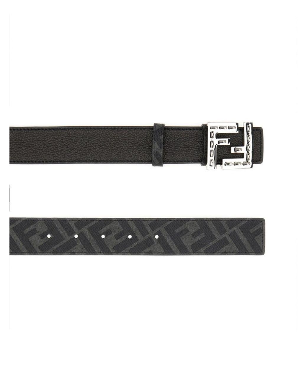Fendi Black 'Squared Ff' Reversible Belt for men