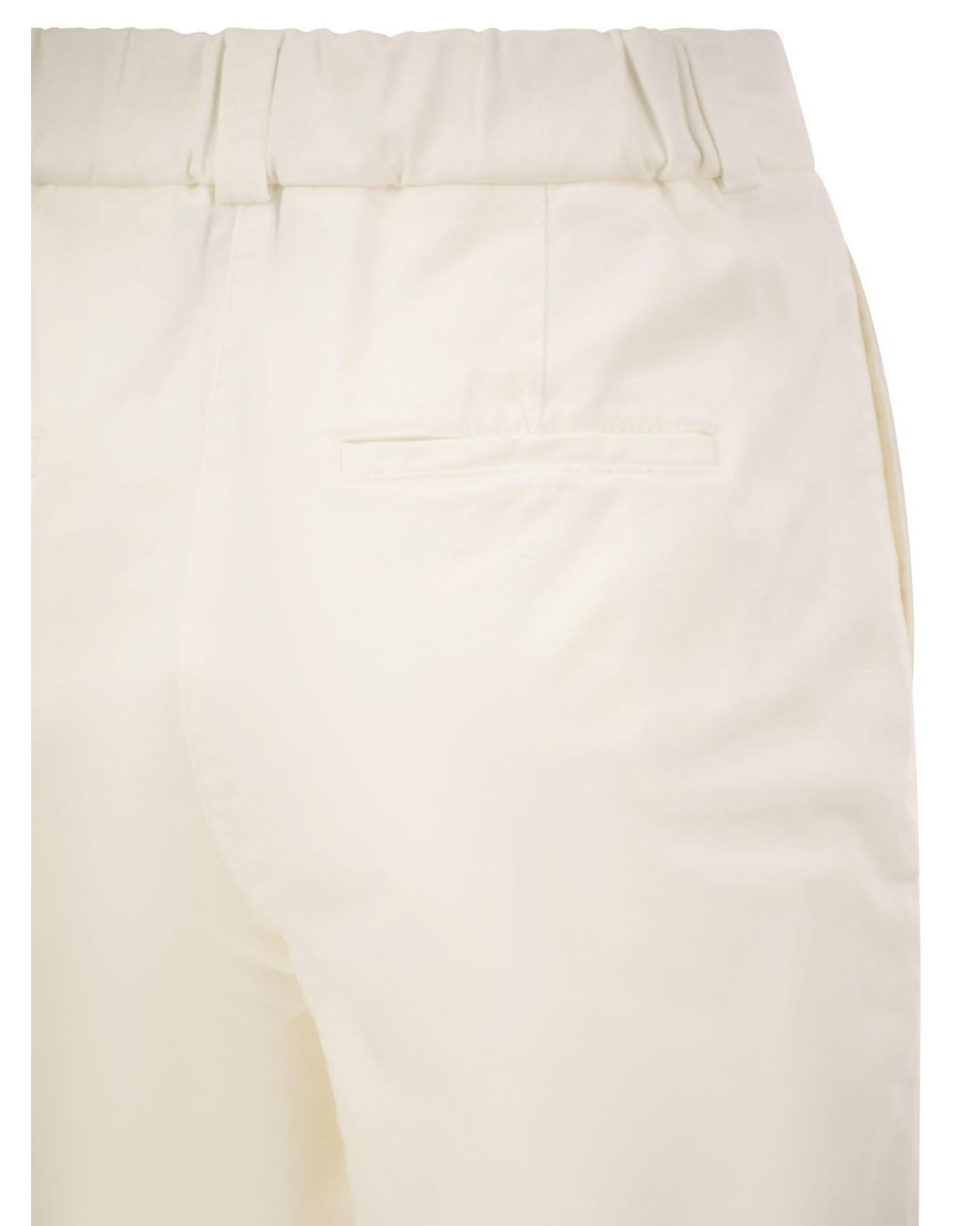 Peserico White Stretch Cotton Tapered Trousers With Elasticated Waistband