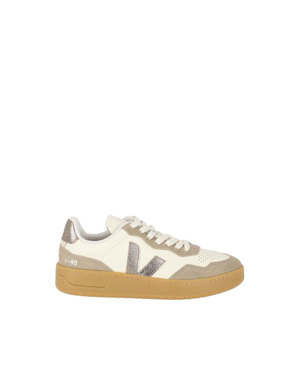 Veja White Bronze V-90 Suede Accent Low-Top Sneakers