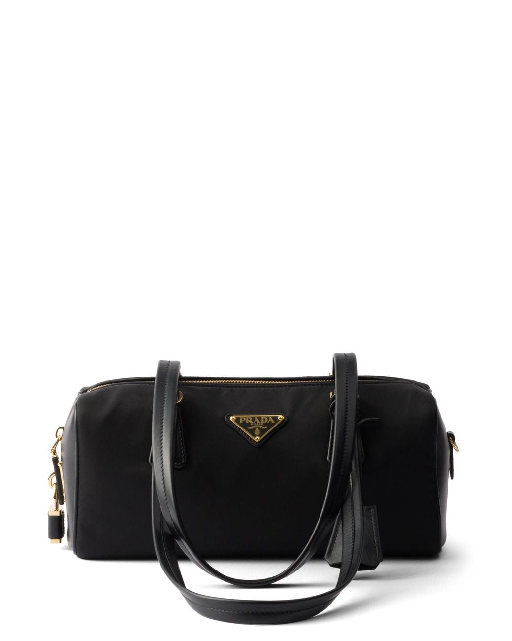 Prada Black Re-Nylon And Leather Medium Top-Handle Bag With Padlock