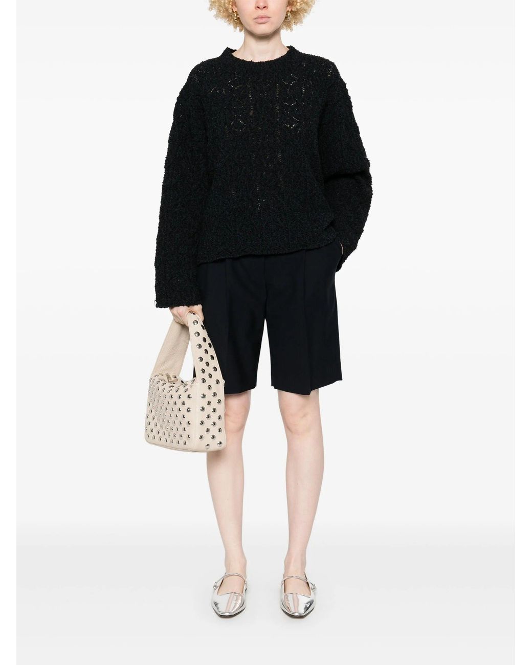 Loulou de Saison Black Lace Stitch Sweater