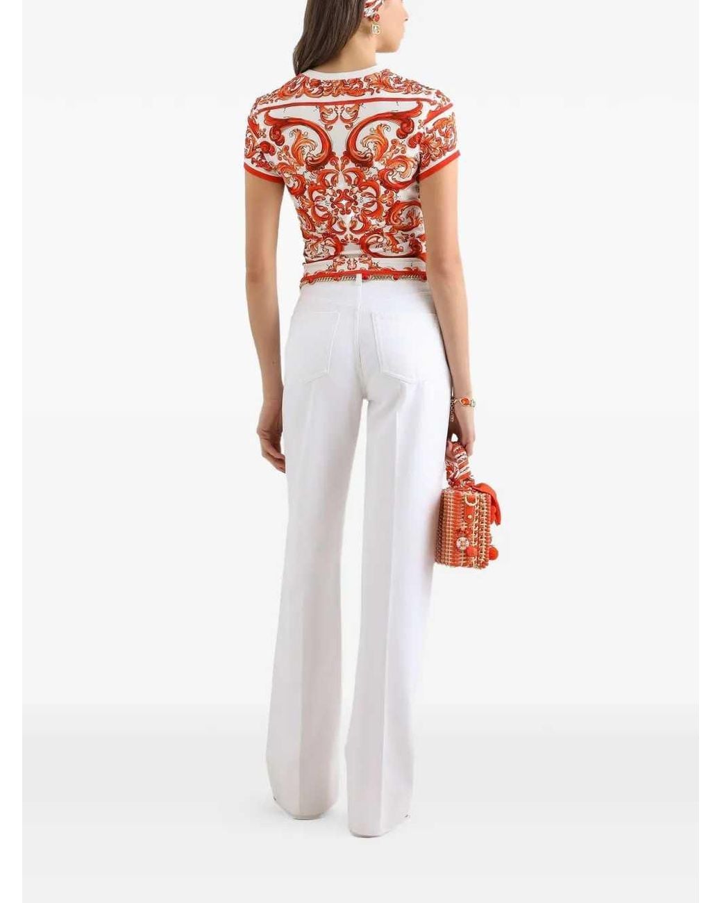 Dolce & Gabbana Red Dolce & Gabbana Jersey T-Shirt With Majolica Print