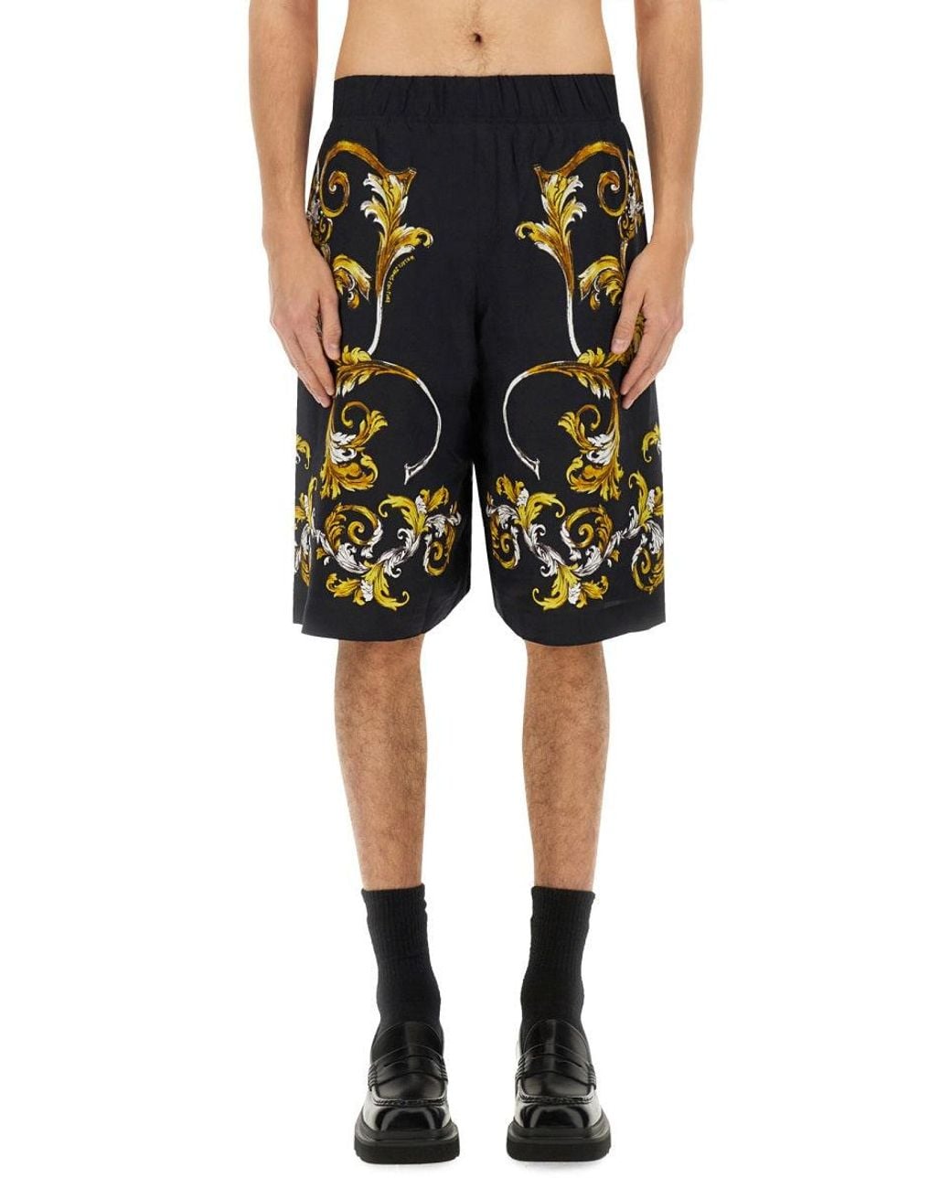 Versace Jeans Couture Black Shorts With Baroque Outline Print for men