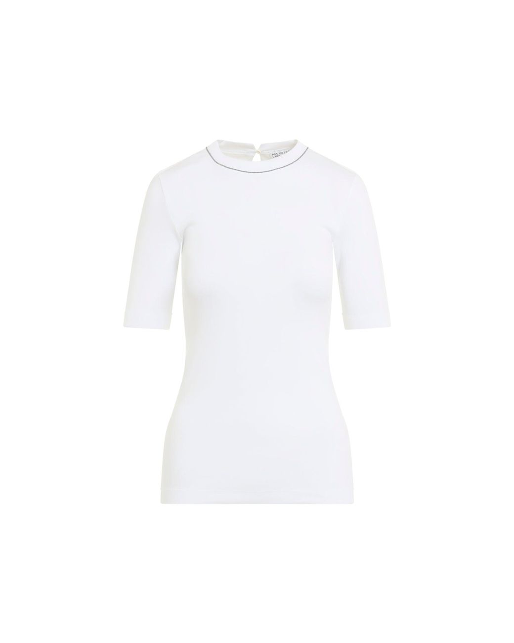 Brunello Cucinelli White Ribbed Cotton T-Shirt With Stretch