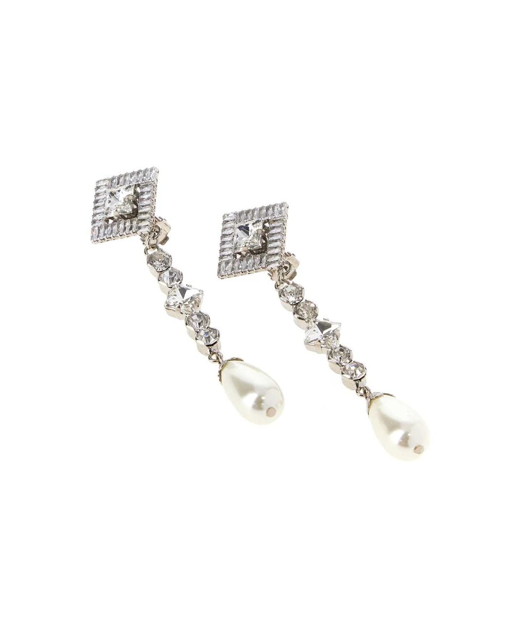 Alessandra Rich White Crystal Earring With Pendant Pearl