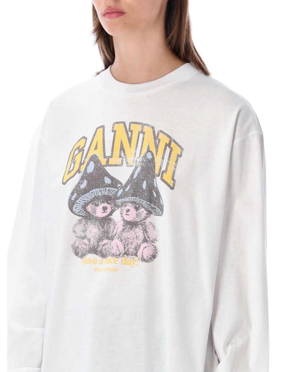 Ganni White Graphic Long-Sleeve T-Shirt