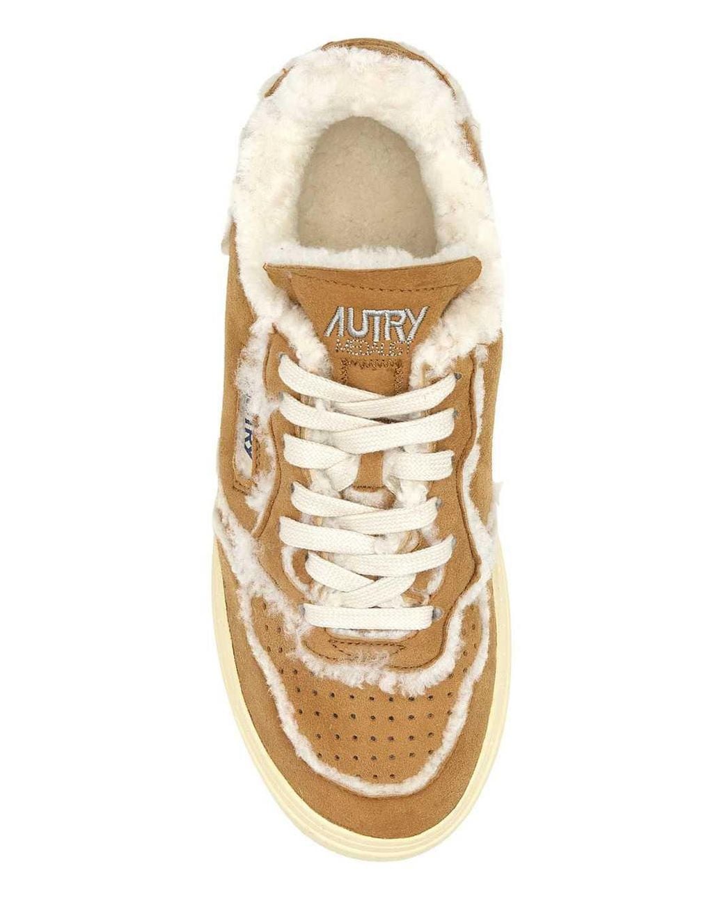 Autry Natural Medalist Shearling Lined Suede Sneakers