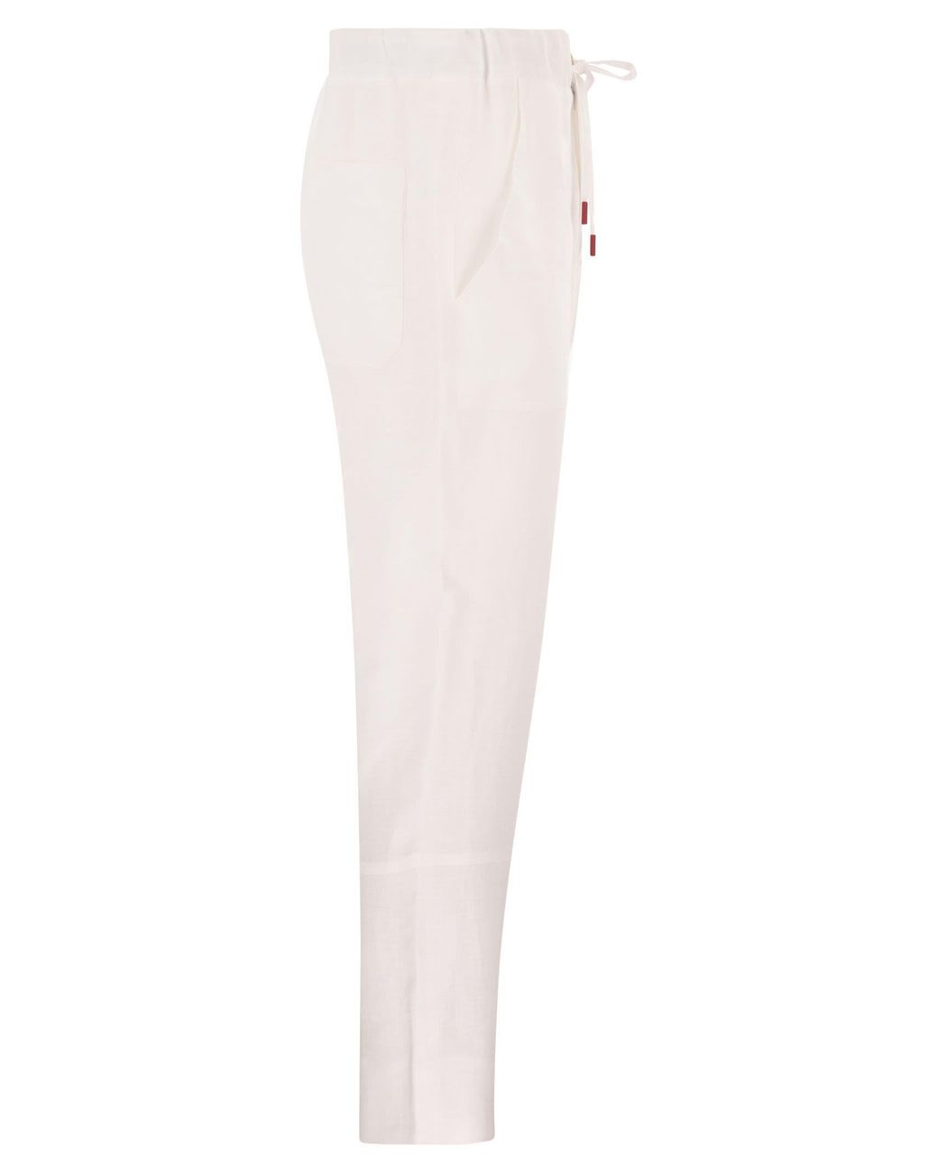 Kiton White Tailored Linen Drawstring Trousers for men