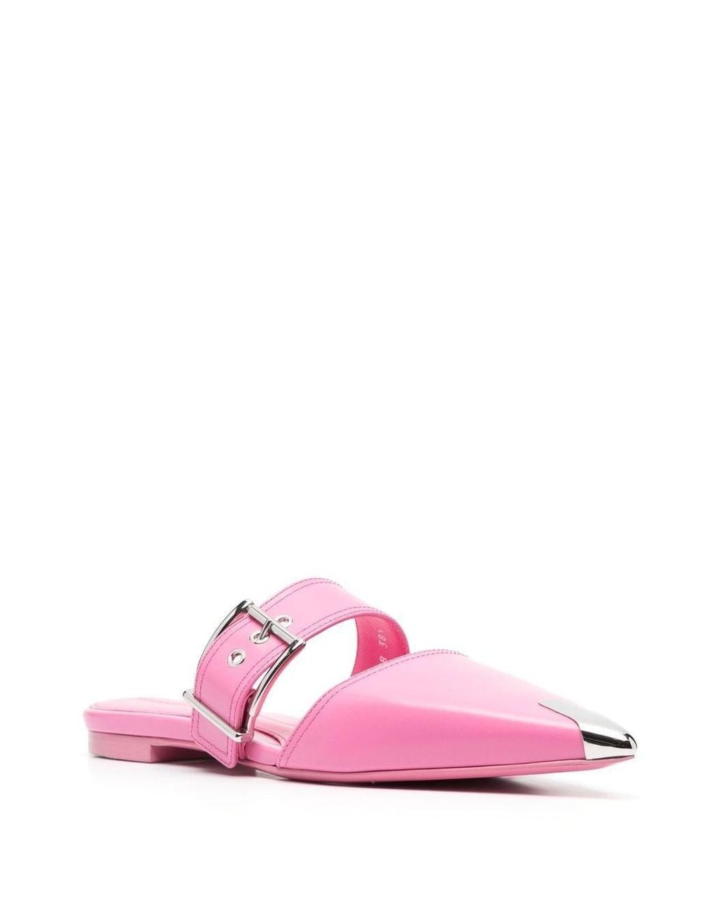 McQueen Pink Buckled Leather Mules