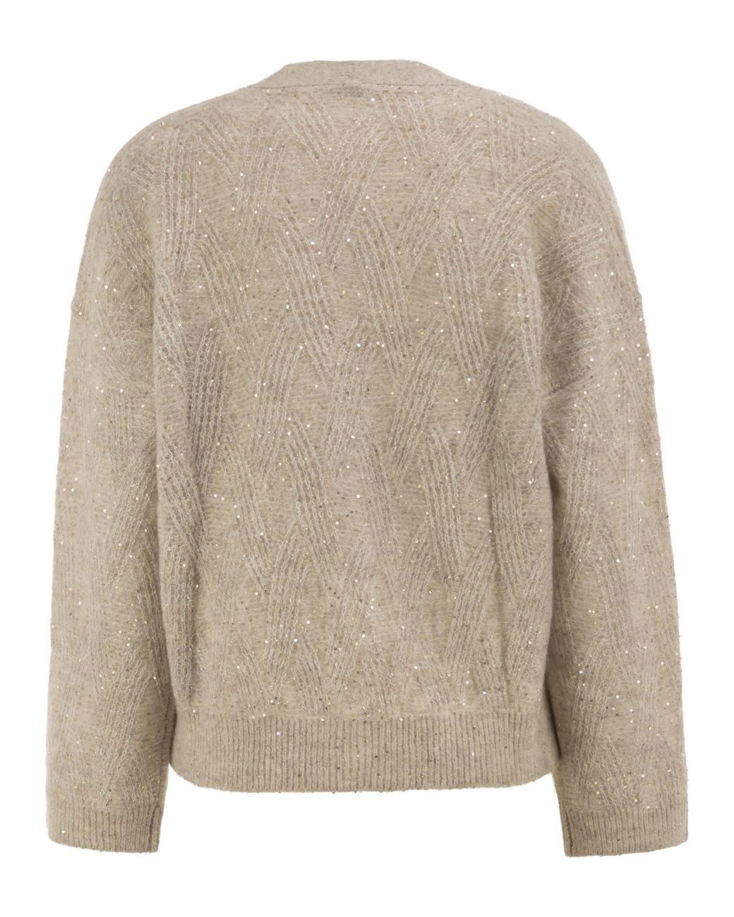 Peserico Natural V-Neck Knitted Cardigan With Sequins
