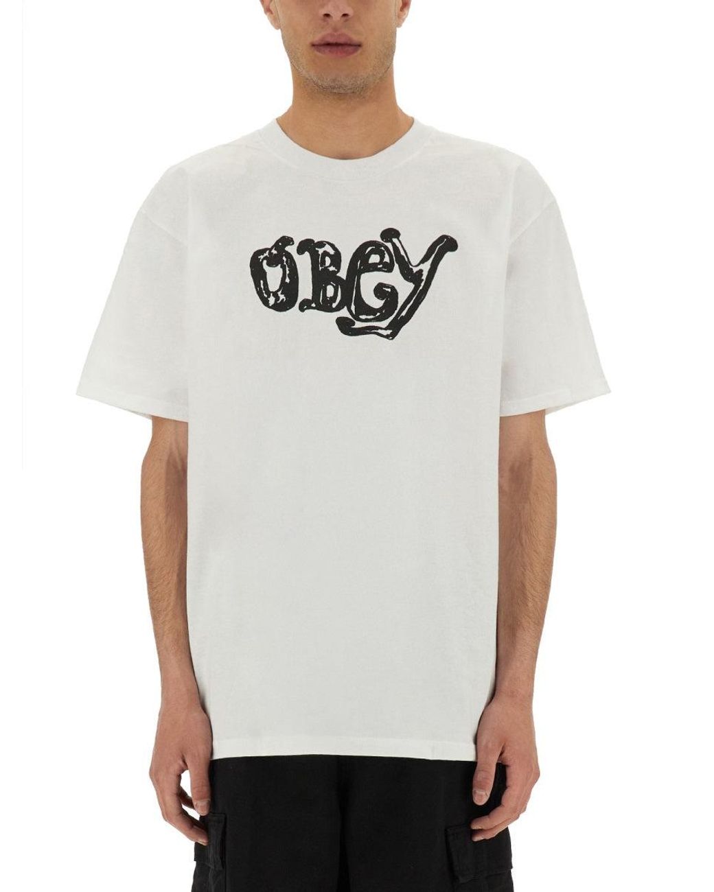 Obey White Logo Print T-shirt for men