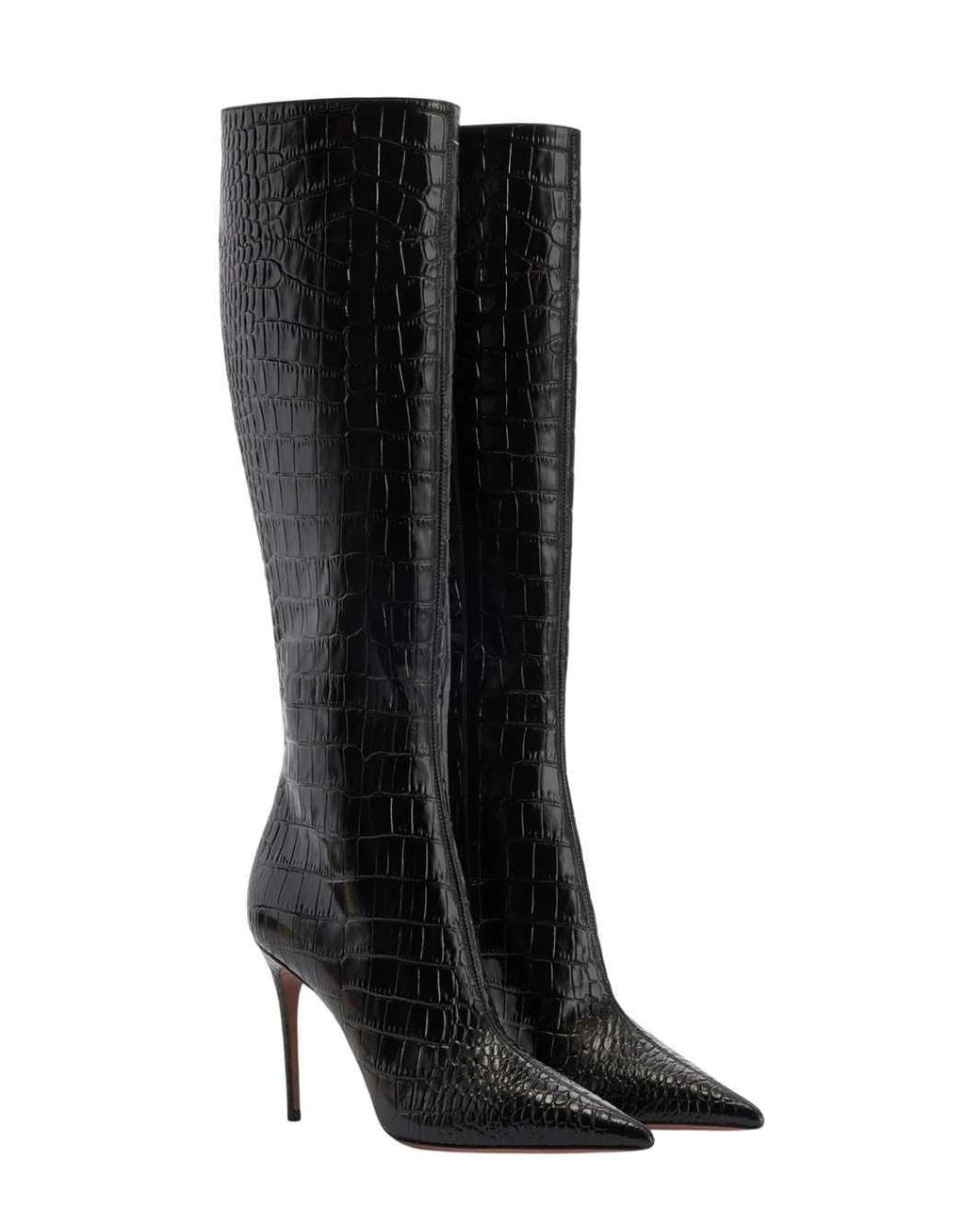 Paris Texas Black Crocodile-Effect Boot