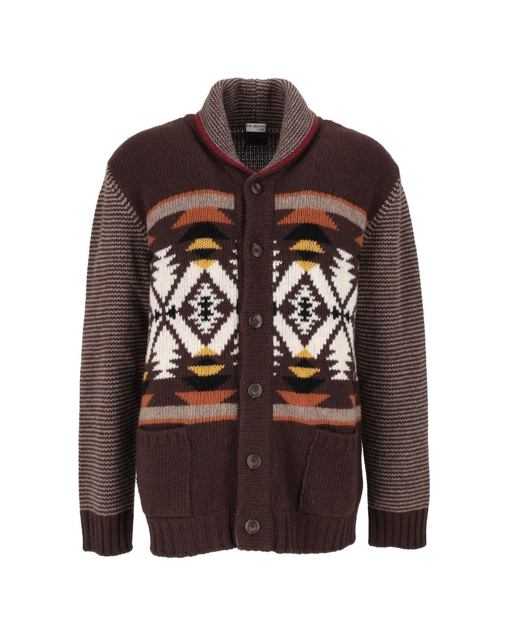 Fay Brown Cardigan Jacquard Desert Code Arc Jacquard Cardigan
