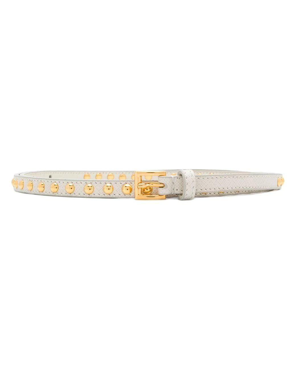 Prada White Studded Buckle Belt