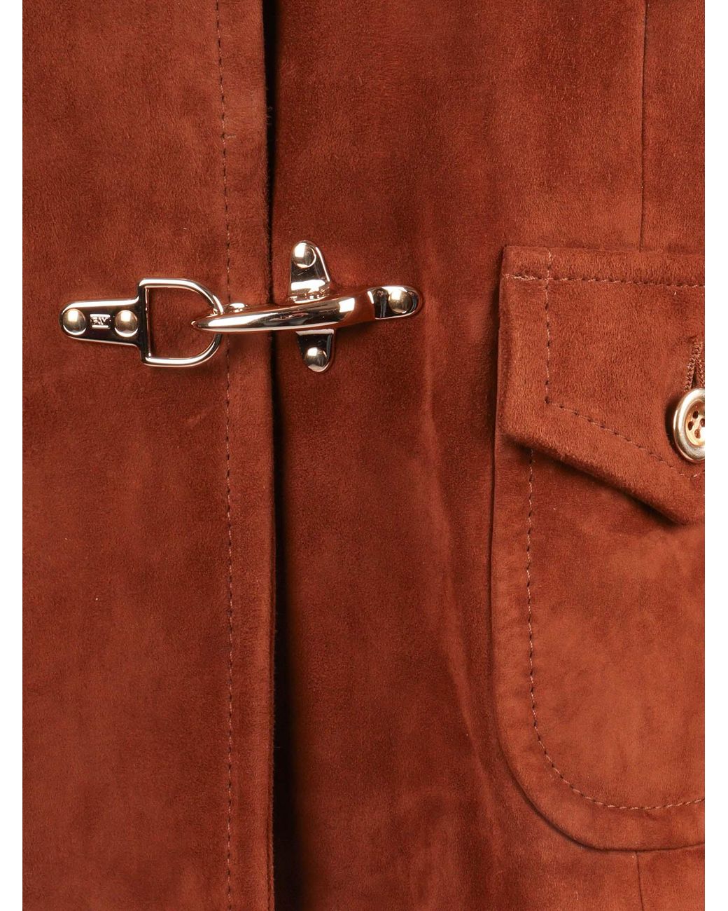 Fay Brown Cropped Suede Jacket With Tailored Collar And Unique Fastenings