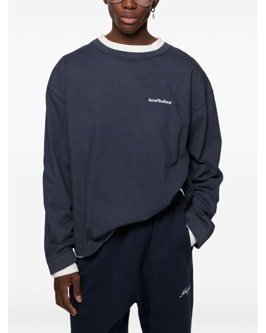 Acne Blue Logo Cotton T Shirt