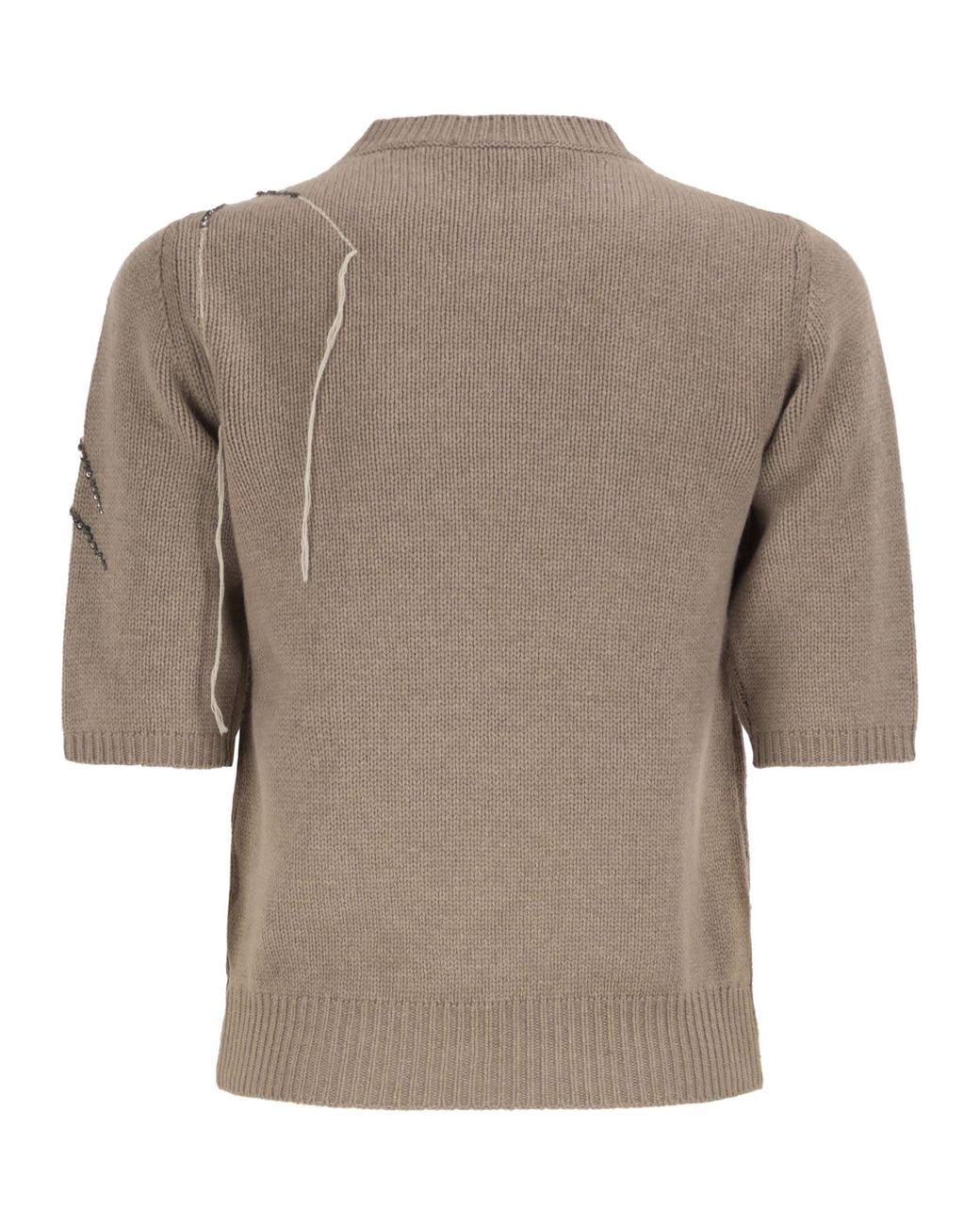 Fabiana Filippi Gray Wool, Silk And Cashmere Sweater With Jewel Embroidery And Rhinestone Details