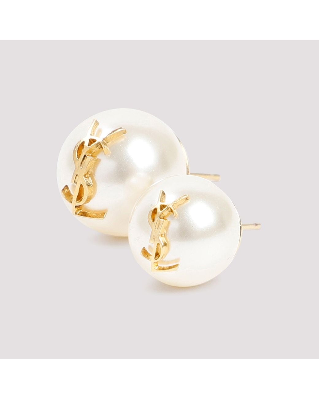 Saint Laurent Pink Pearl Earrings With Monogram