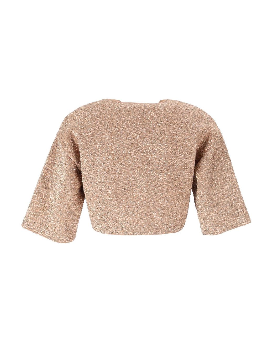 Elisabetta Franchi Natural Cropped Sparkling Tricot Knit Top