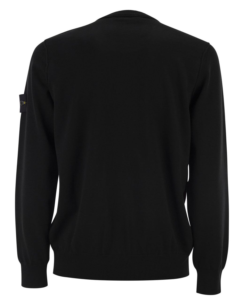 Stone Island Black Crew Neck Jumper With Small Lapel for men