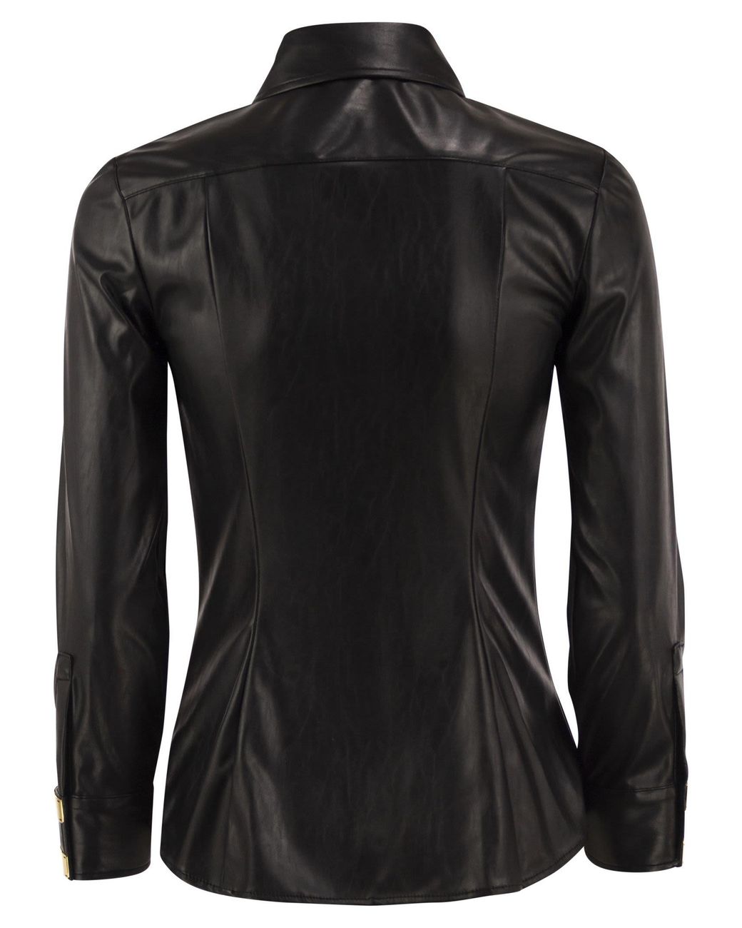Elisabetta Franchi Black Leather-Effect Shirt With Jewel Cuffs