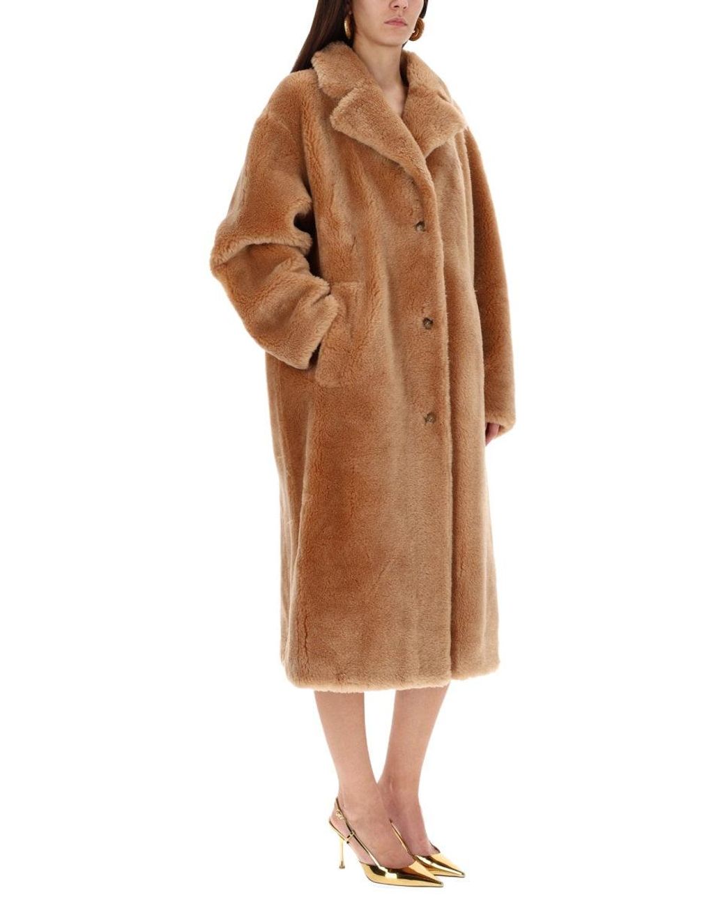 STAND Brown Long Faux Fur Coat