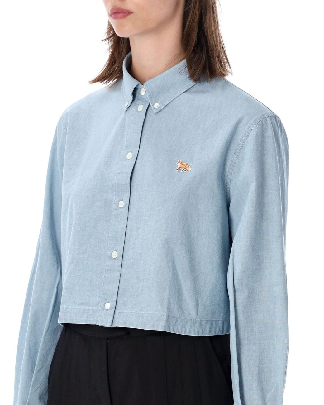 Maison Kitsuné Blue Cropped Button-Front Cotton Shirt