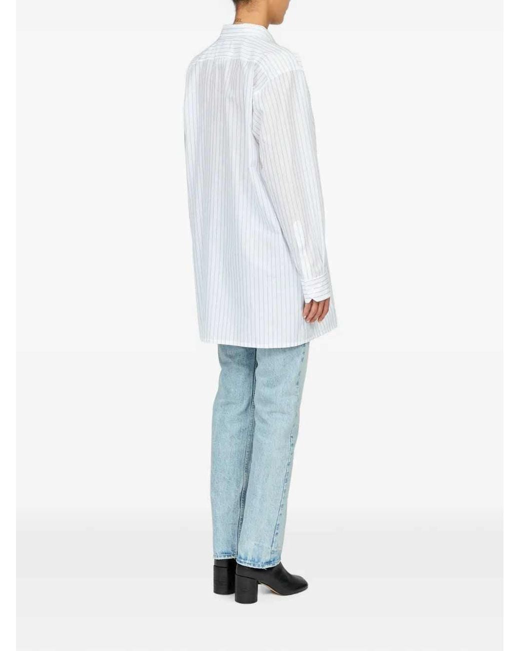 MM6 by Maison Margiela White Oversized Striped Shirt