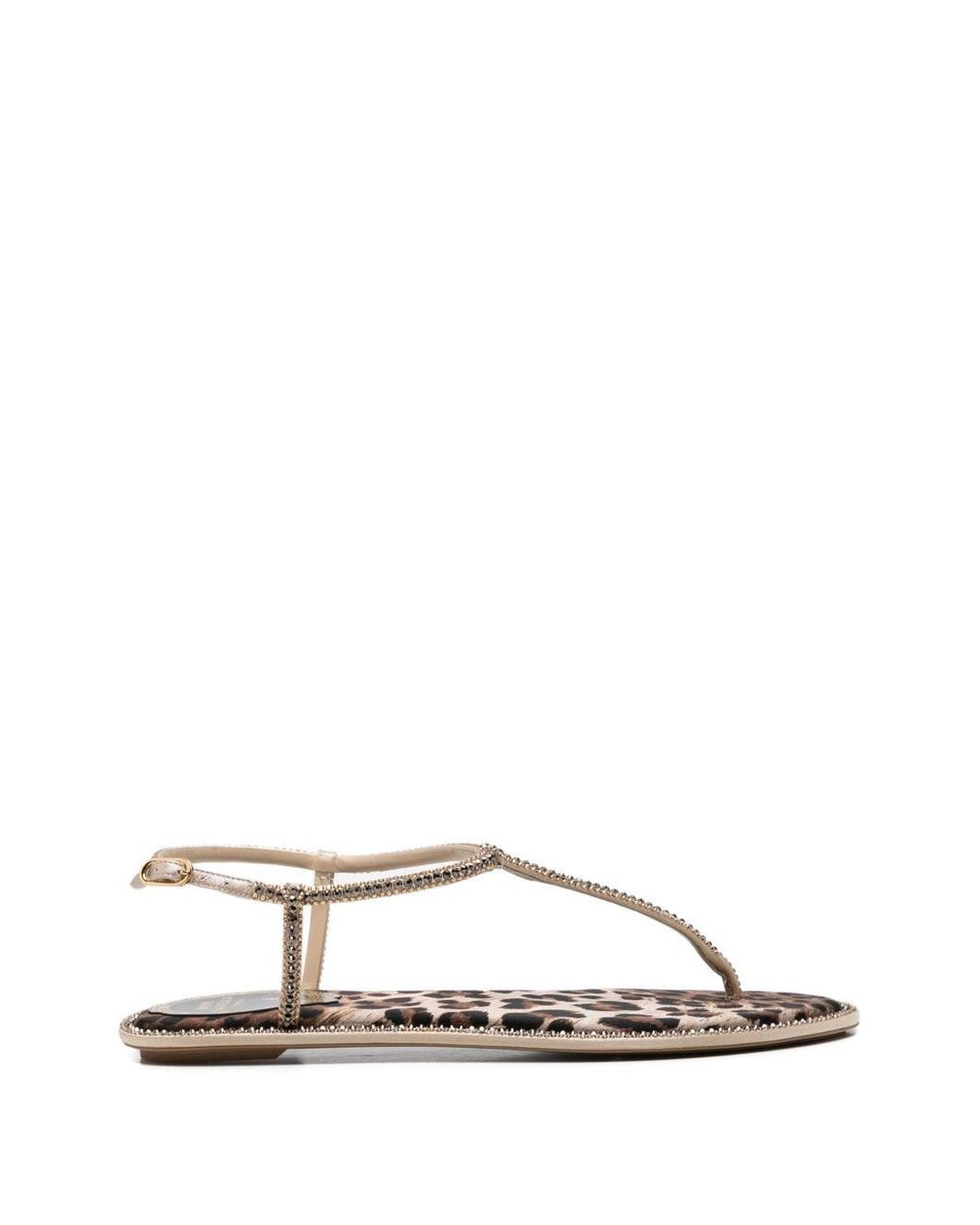 Rene Caovilla White Diana Leather Flat Sandals