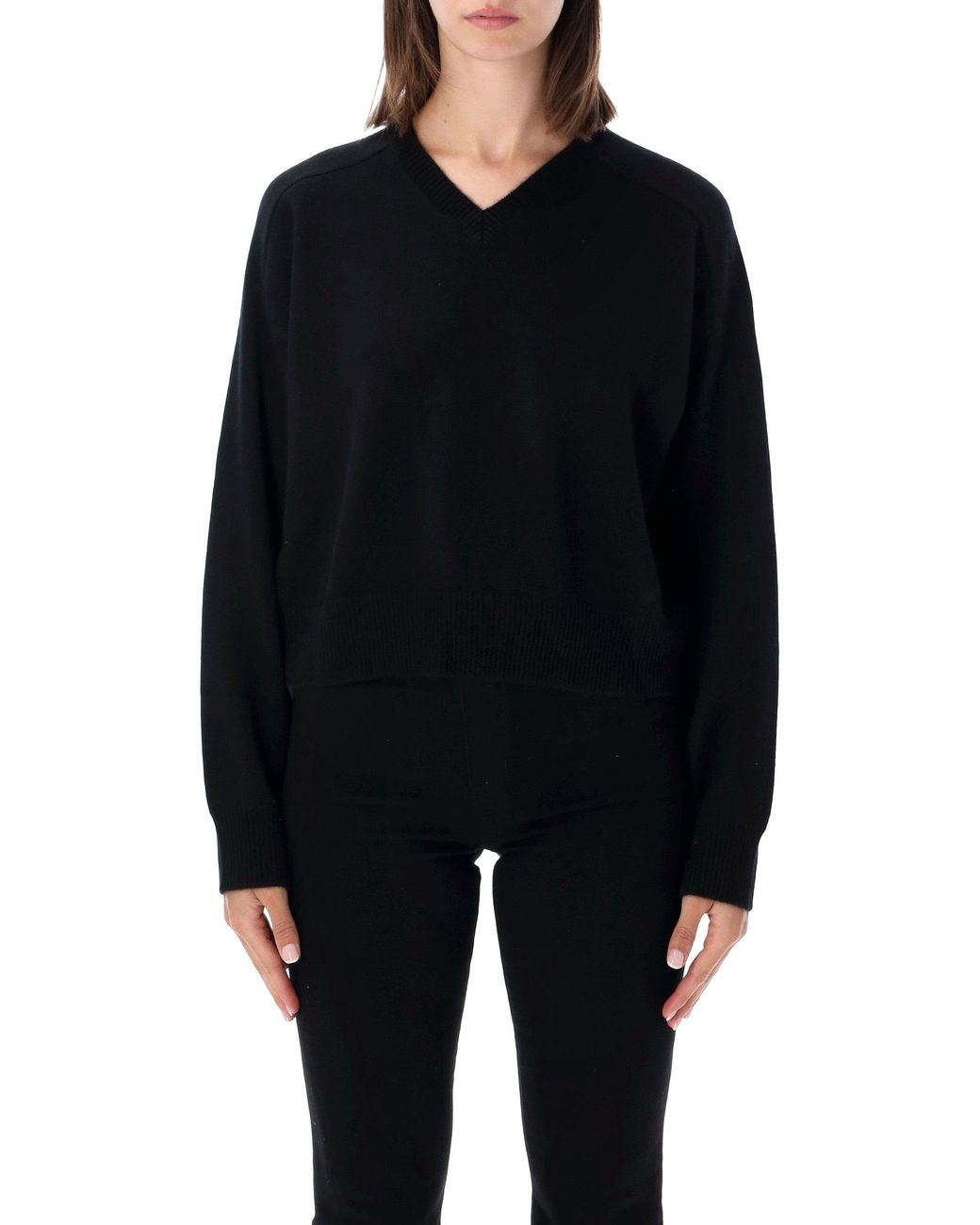 Loulou de Saison Black Cashmere V-Neck Boxy Sweater