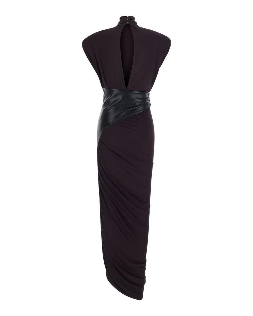 ANDAMANE Blue Ursula Vegan Leather Detailed Draped Midi Dress
