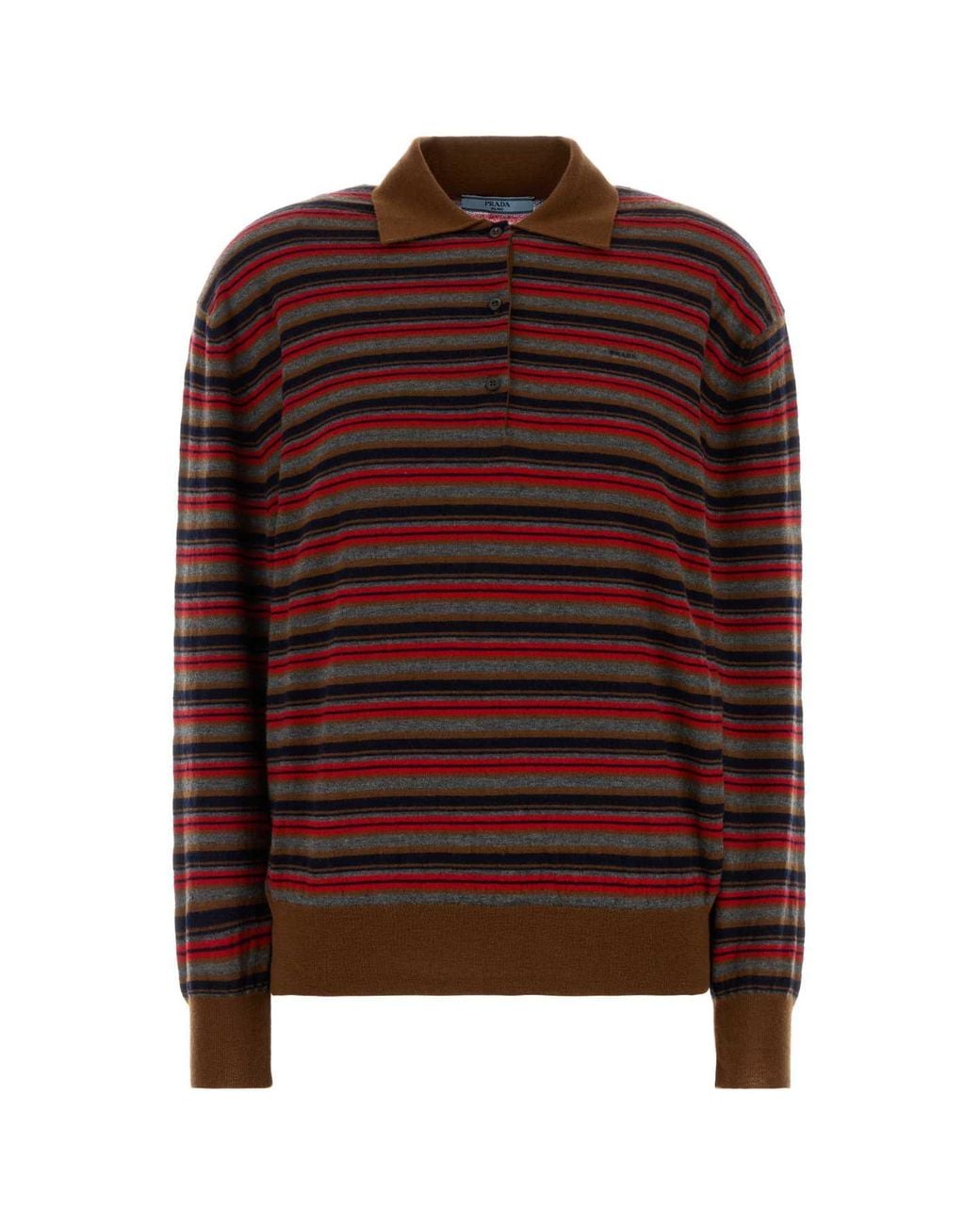 Prada Brown Embroidered Cashmere Polo Shirt For