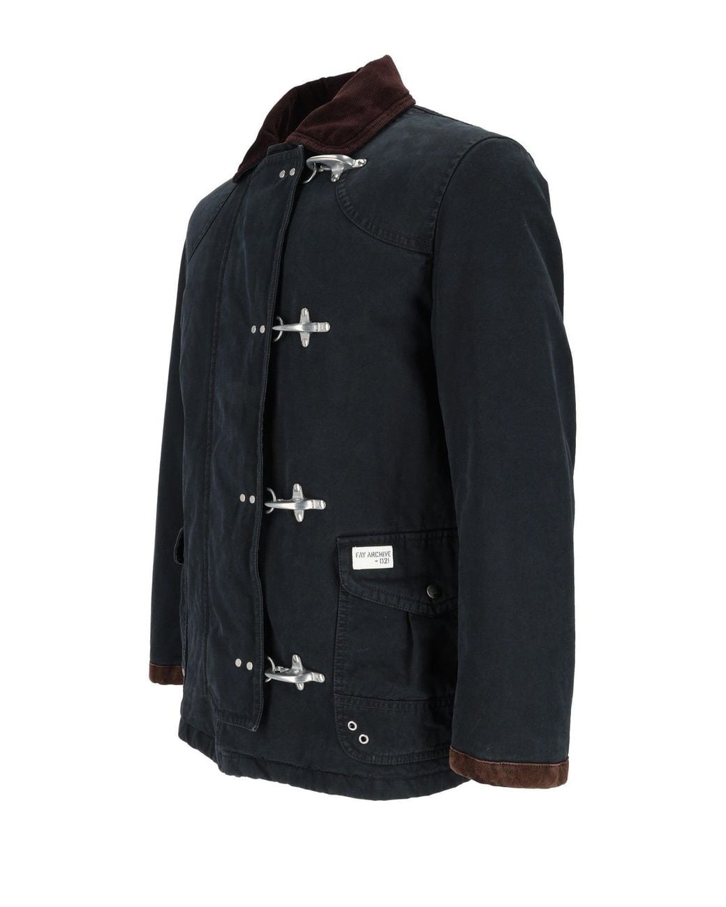 Fay Black Washed Cotton 4 Ganci Calf Suede Collar Jacket for men