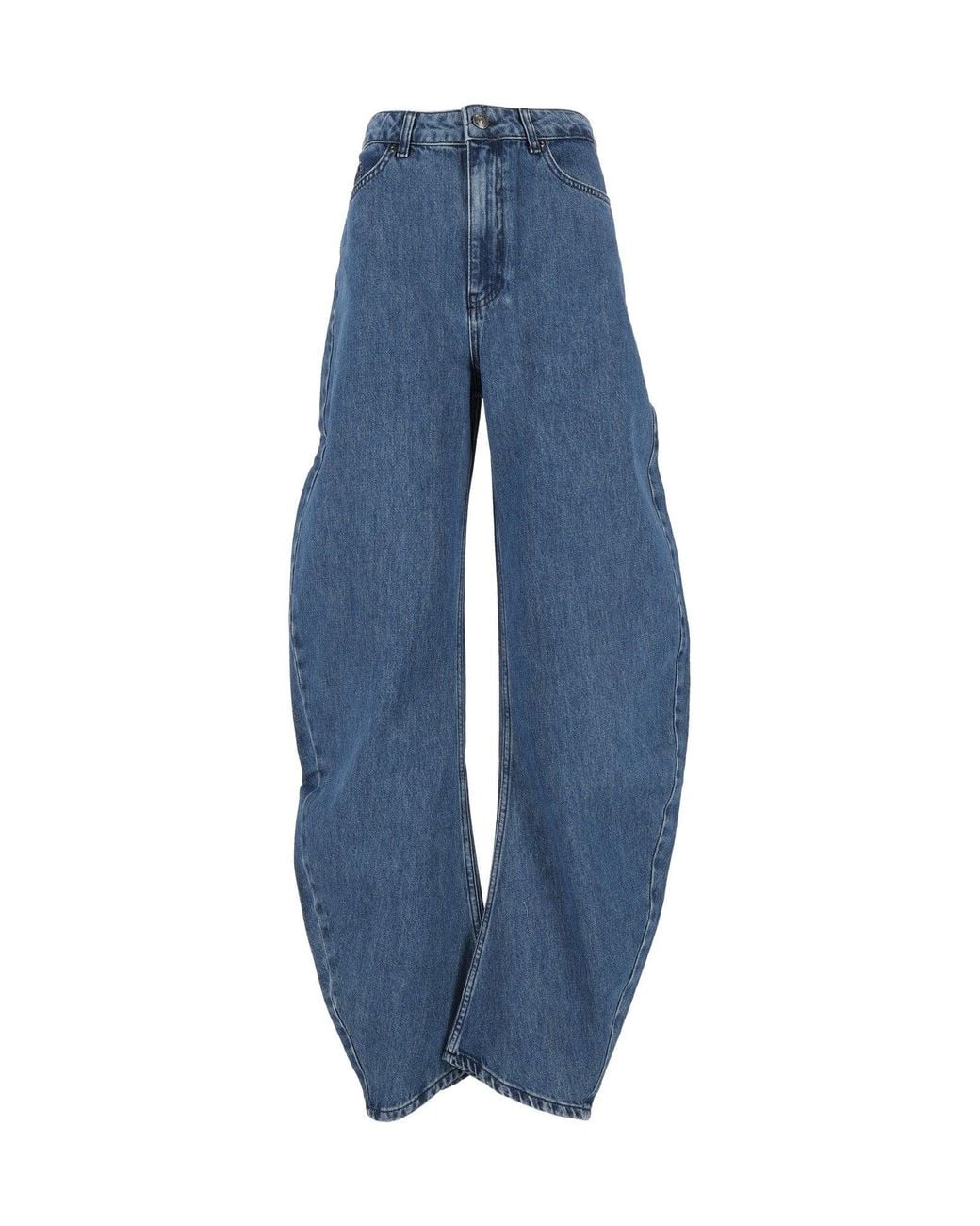 ROTATE BIRGER CHRISTENSEN Blue Draped Barrel Leg Jeans Medium Denim (Regular Fit)