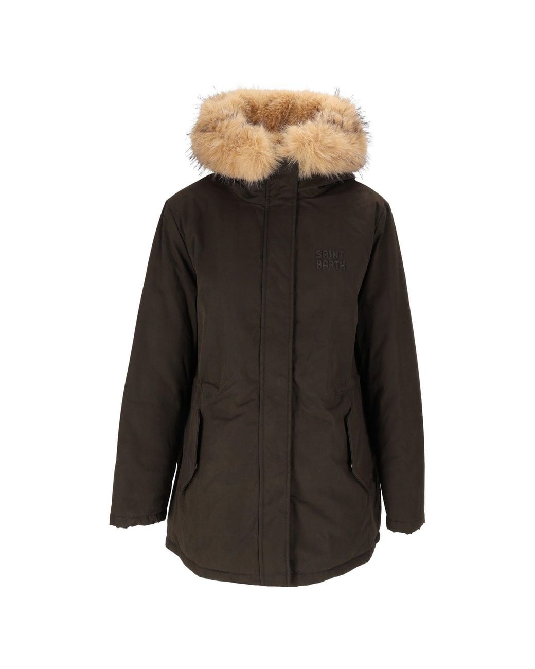 Mc2 Saint Barth Black Military Faux-Fur Waxed Parka