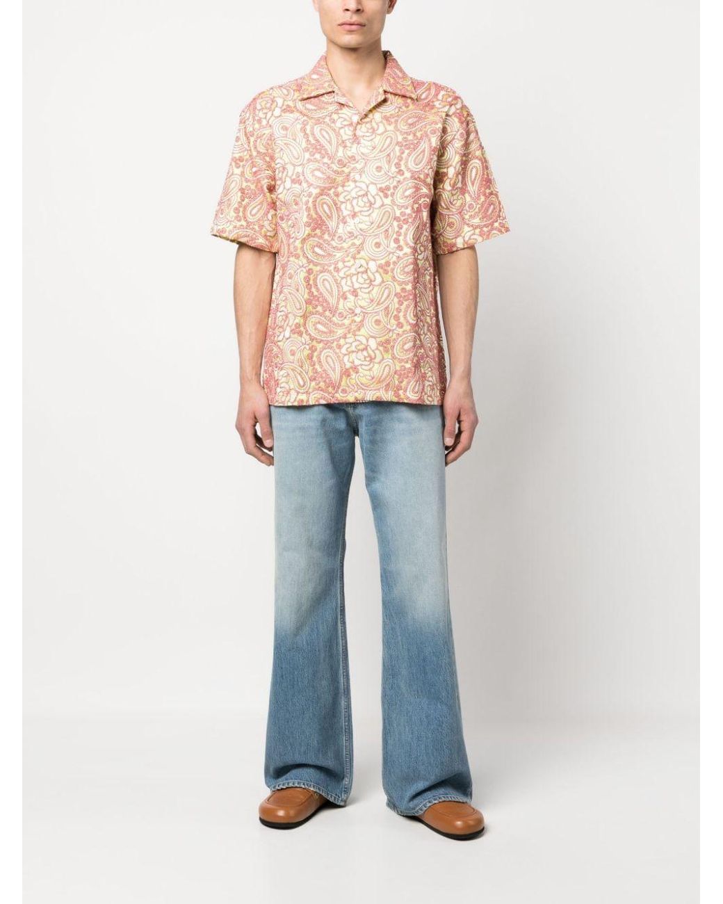 Bluemarble Pink Paisley-Print Short-Sleeve Shirt for men