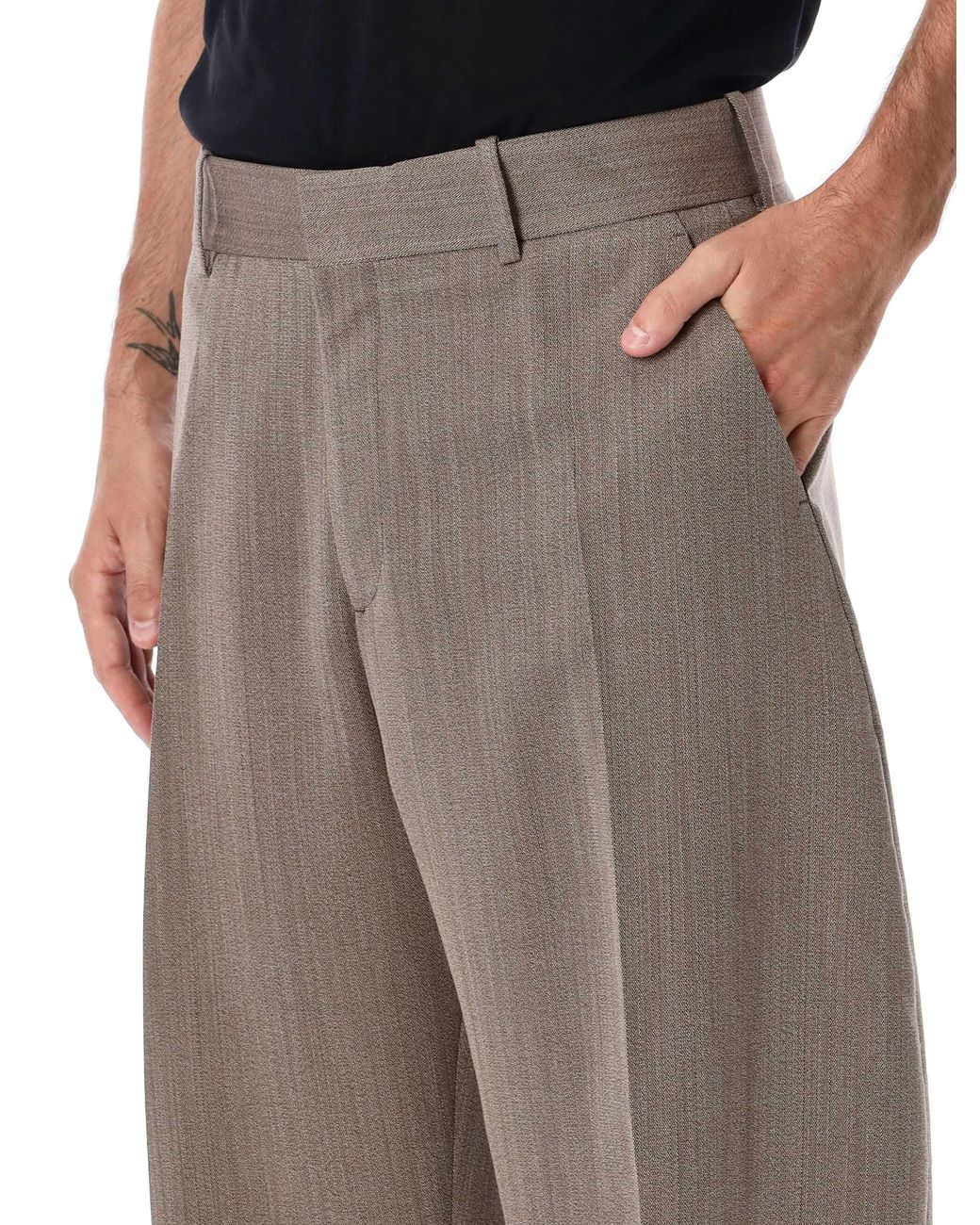 Studio Nicholson Brown Pleated Wide-Leg Wool Trousers for men