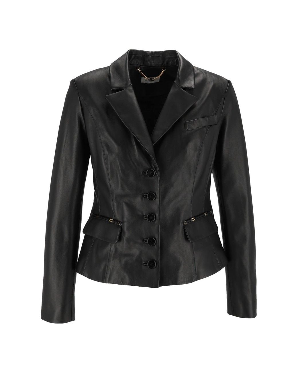 Elisabetta Franchi Black Sheepskin Leather Jacket