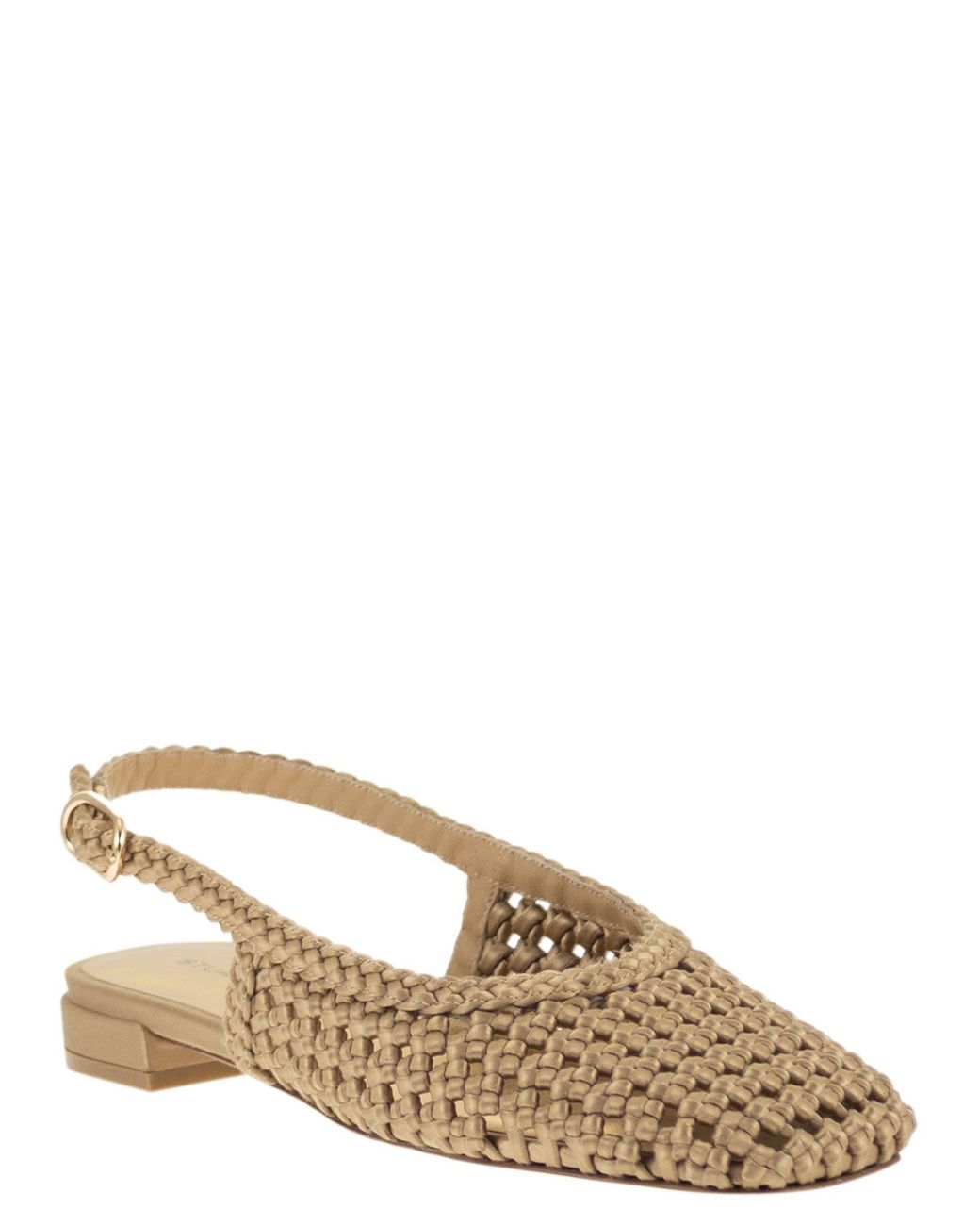 Stuart Weitzman Natural Woven Satin Slingback Flats With Pointed Toe