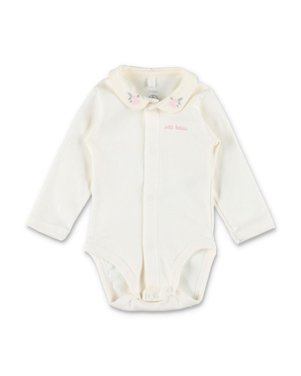 Petit Bateau White Mini Floral Embroidered Cotton Bodysuit With Peter Pan Collar