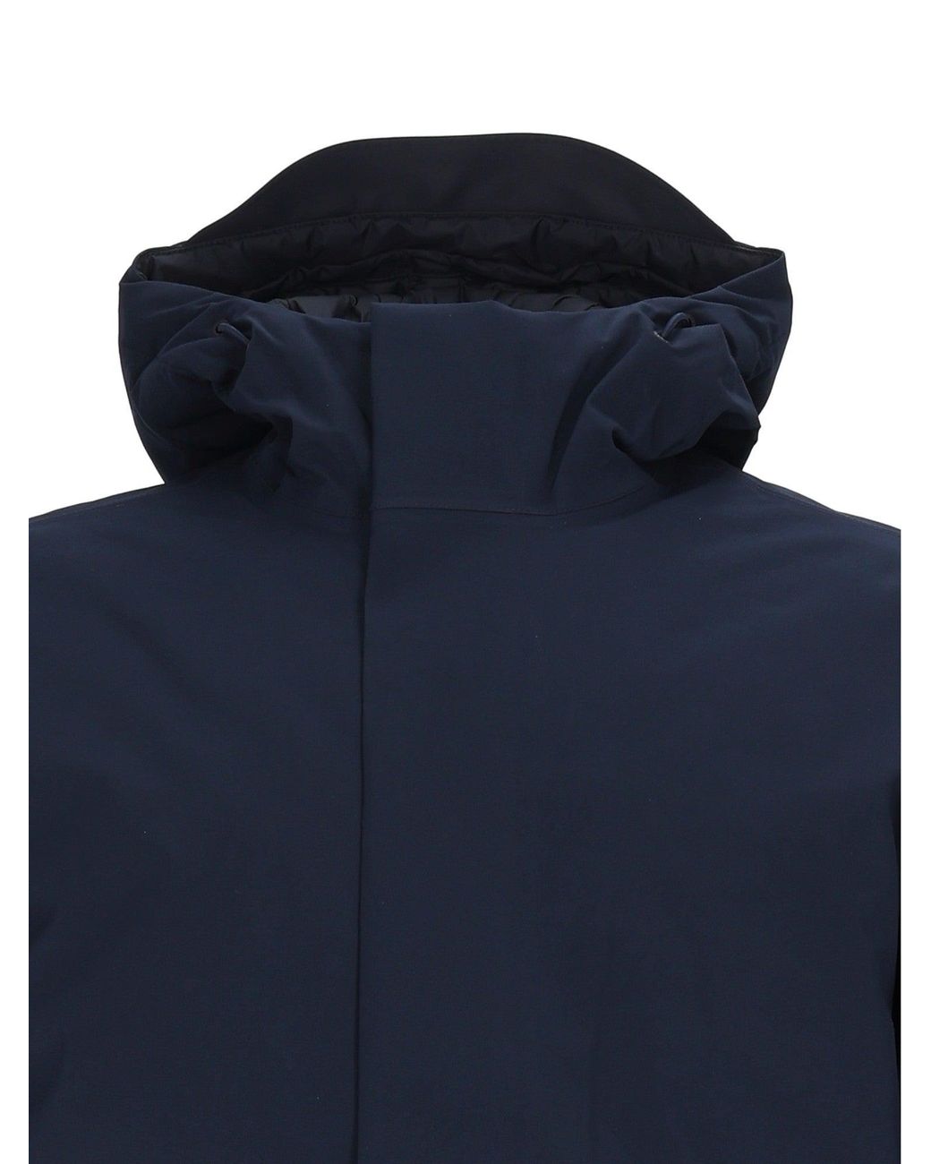 K-Way Blue Short Padded Jacket With High Collar And Concealed Closure
