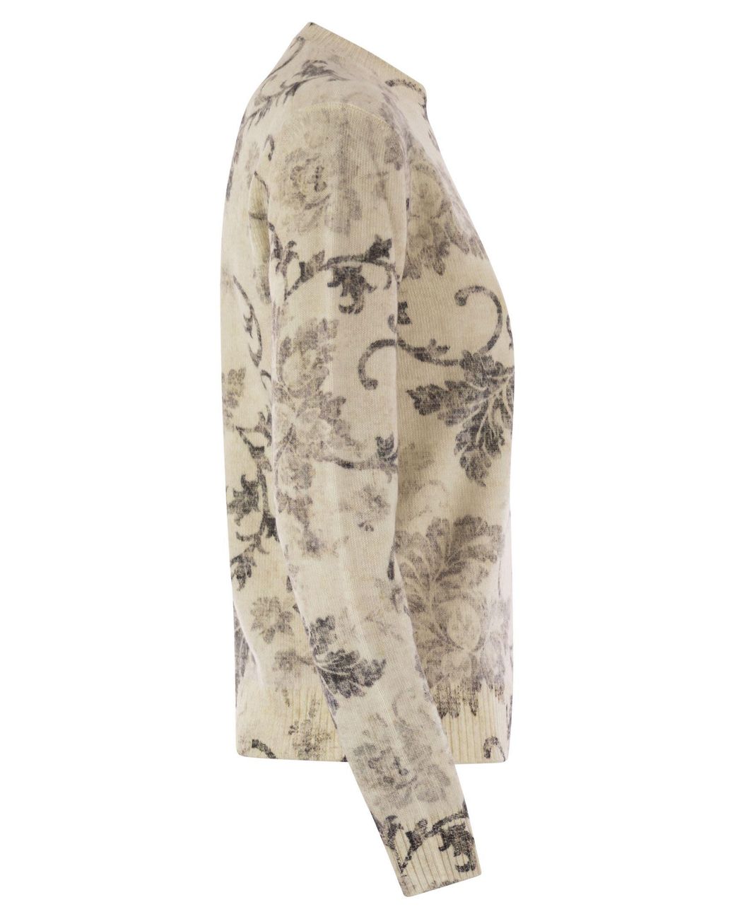 Herno Natural Wool Jumper With Floral Pattern