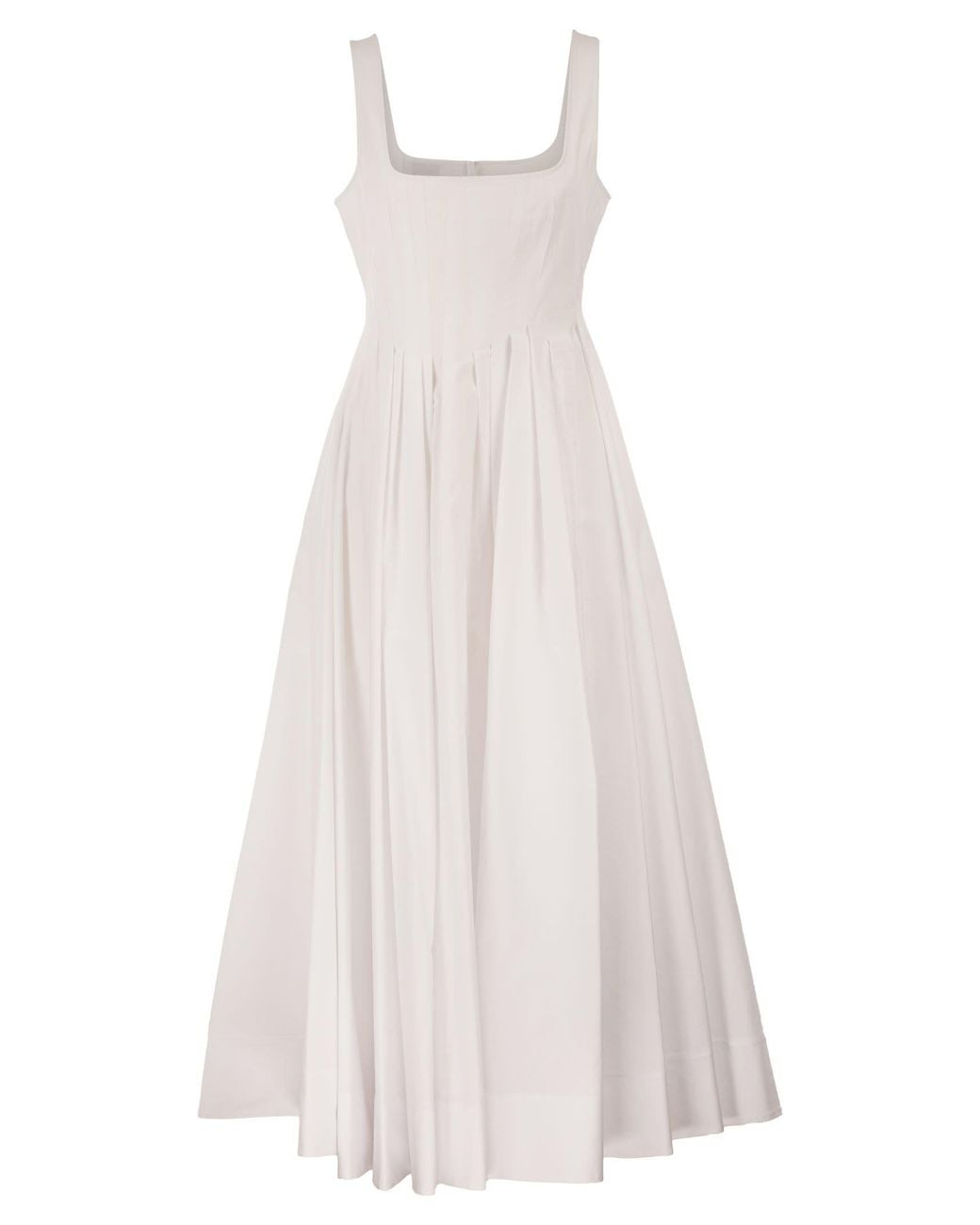 Sportmax White Spxgiro – Structured Cotton Midi Dress With Full Skirt