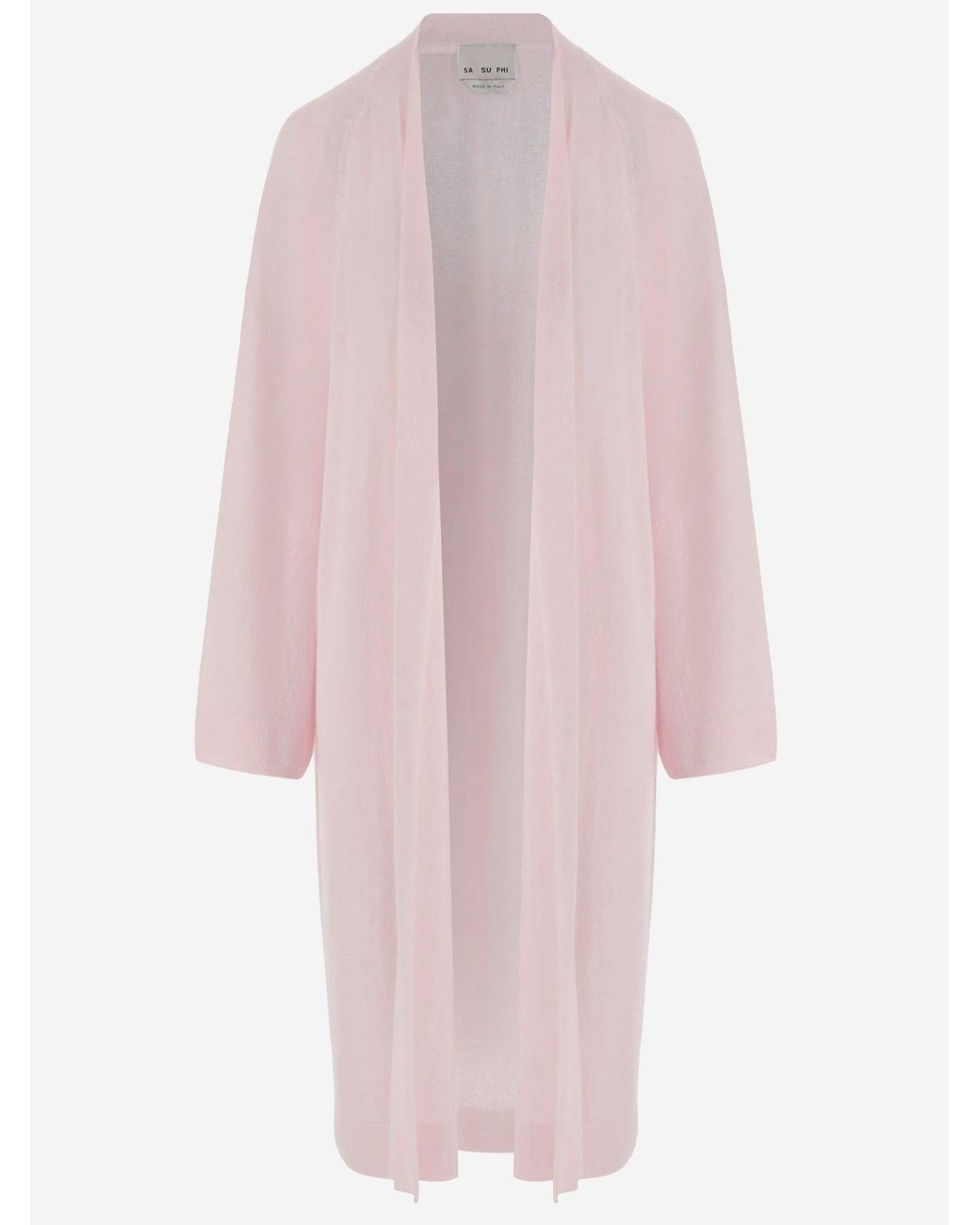 Sa Su Phi Pink Long Open Cashmere And Silk Knit