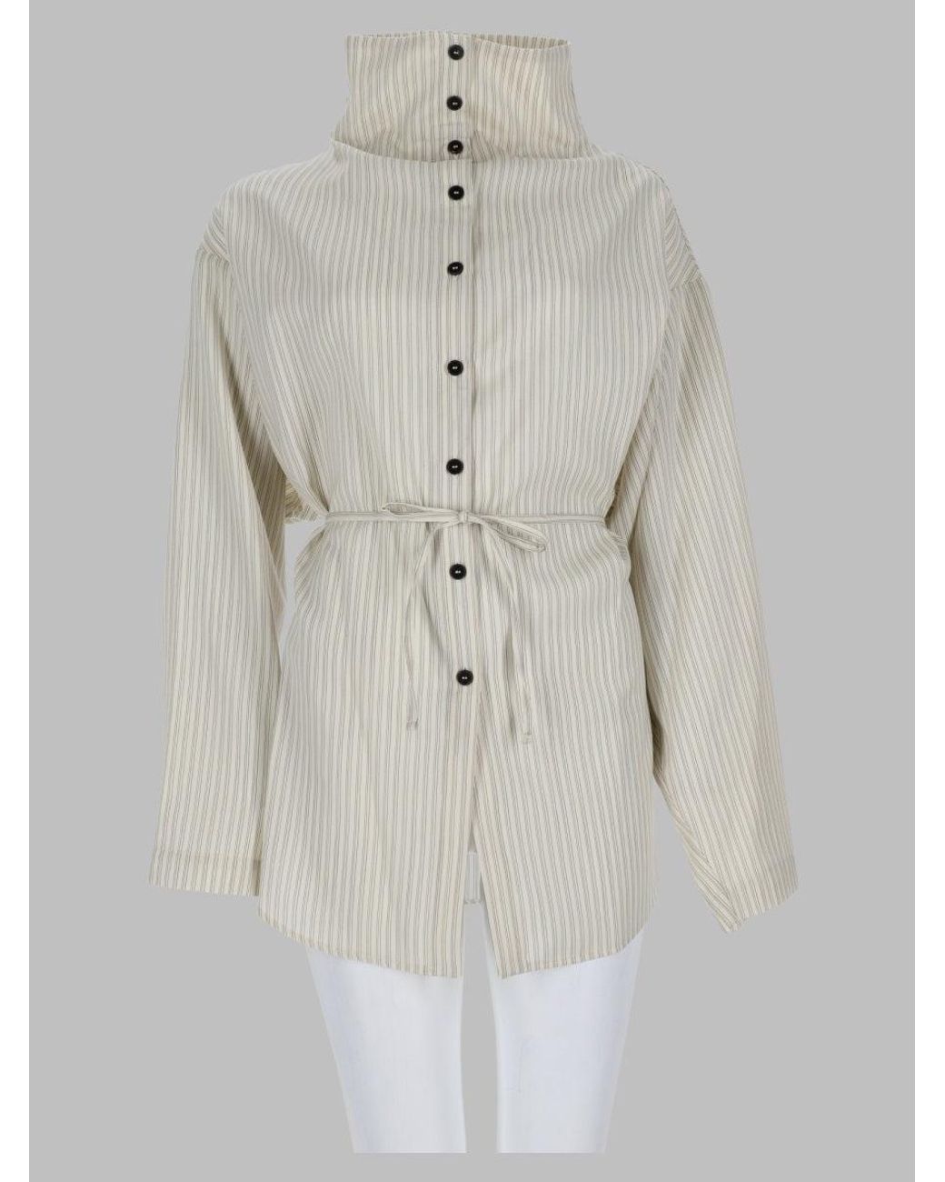 Alysi White High-Neck Belted Button-Front Shirt