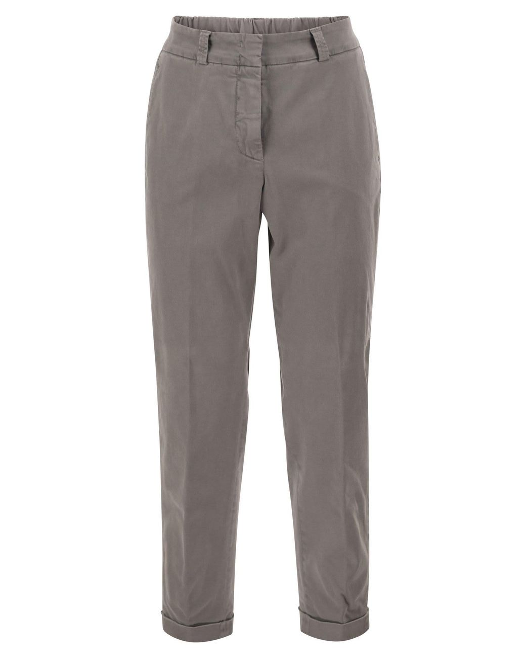 Peserico Gray Stretch Cotton Tapered Trousers With Elasticated Waistband
