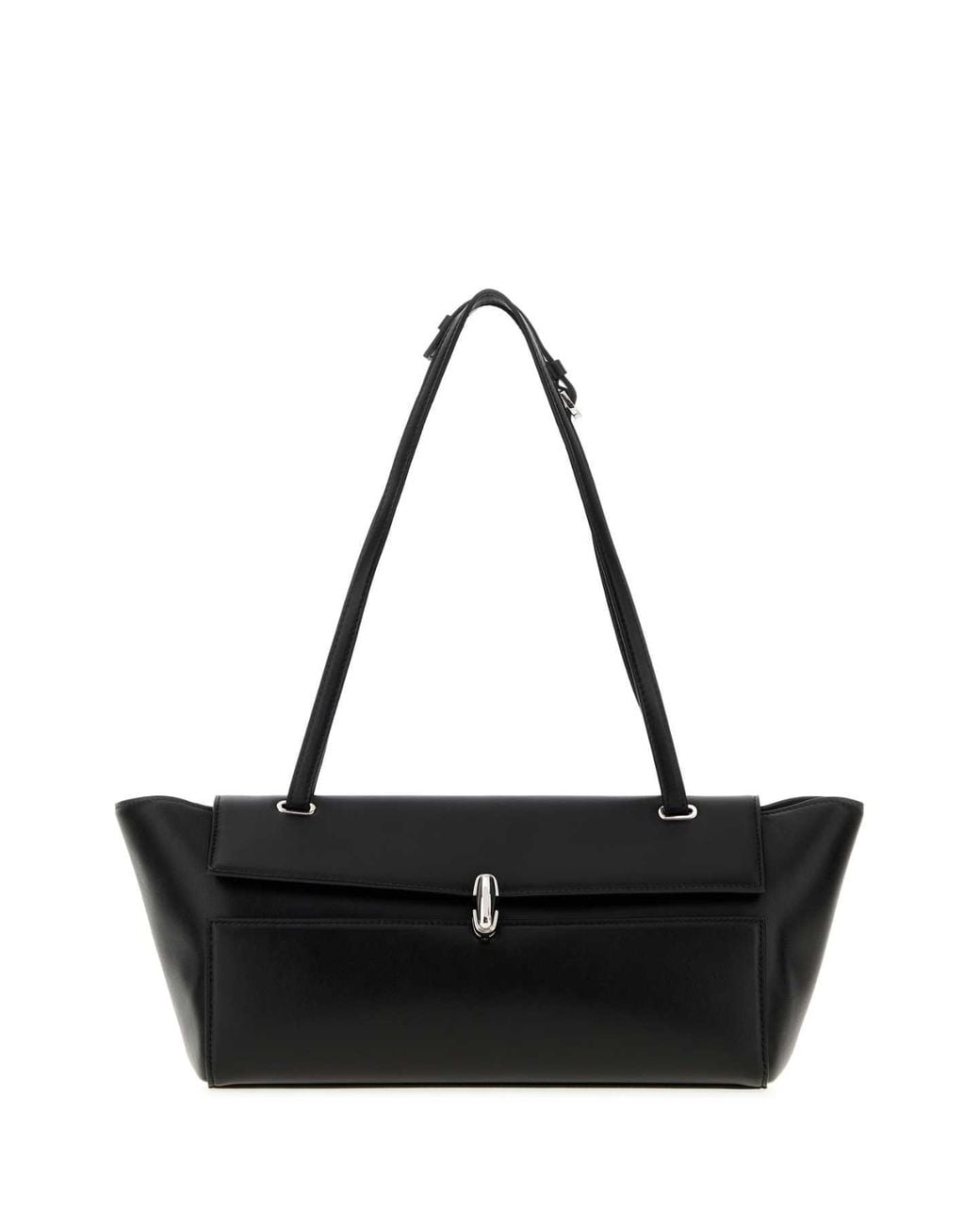 SAVETTE Black Leather Trapeze Shoulder Bag