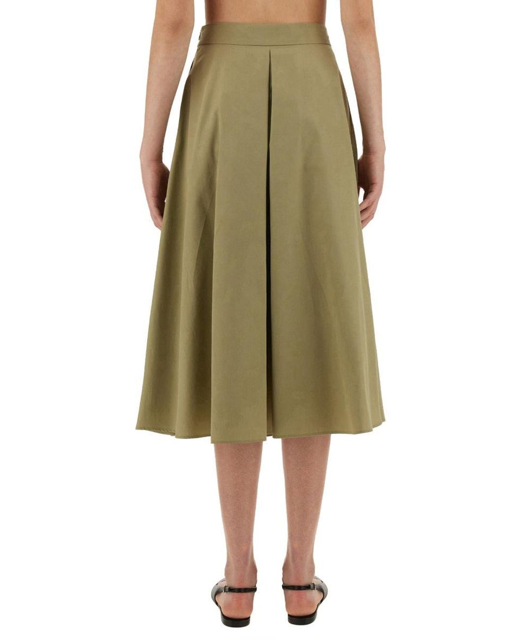 Aspesi Green Mid-Calf Wide Fit Cotton Skirt