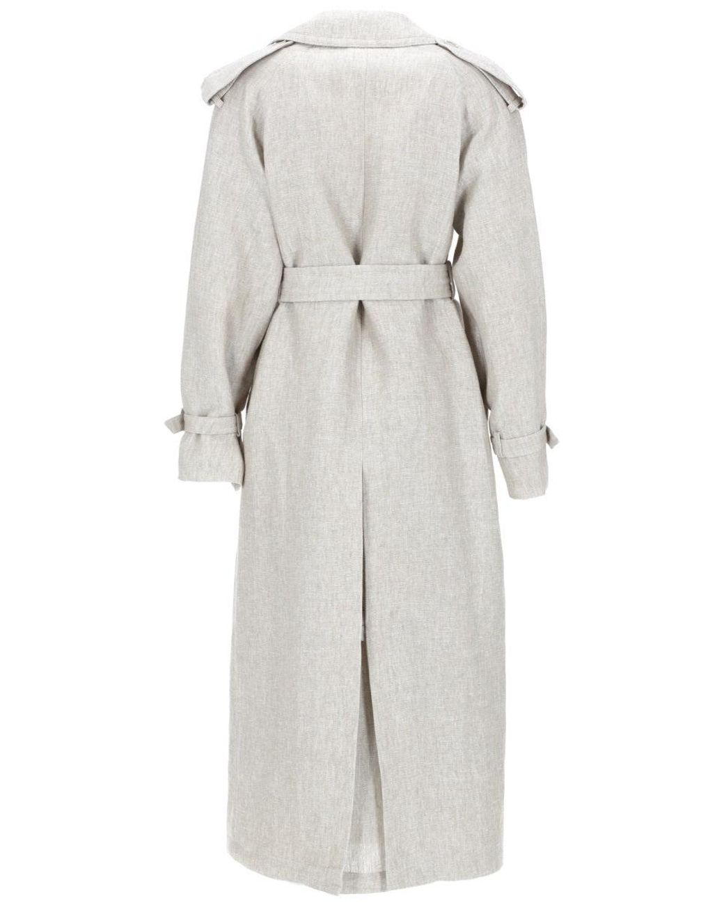 Max Mara Gray Double-Breasted Linen Drill Trench Coat